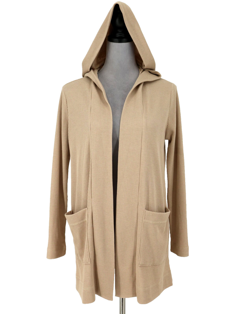 Splendid Sweater Womens Small Beige Waffle Knit Hooded Jacket Pockets Cardigan